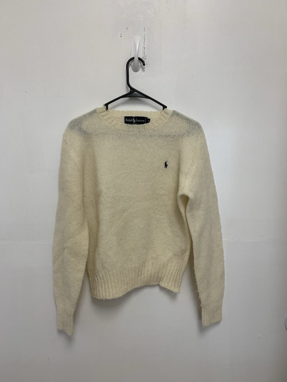 Vintage 80s Ralph Lauren Shetland Wool Sweater Cream Hong Kong- Men’s L
